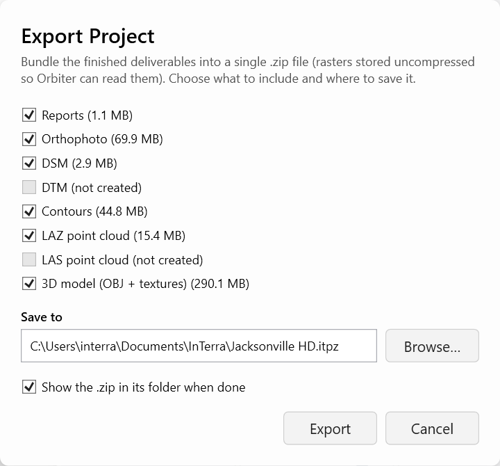 Export Project dialog